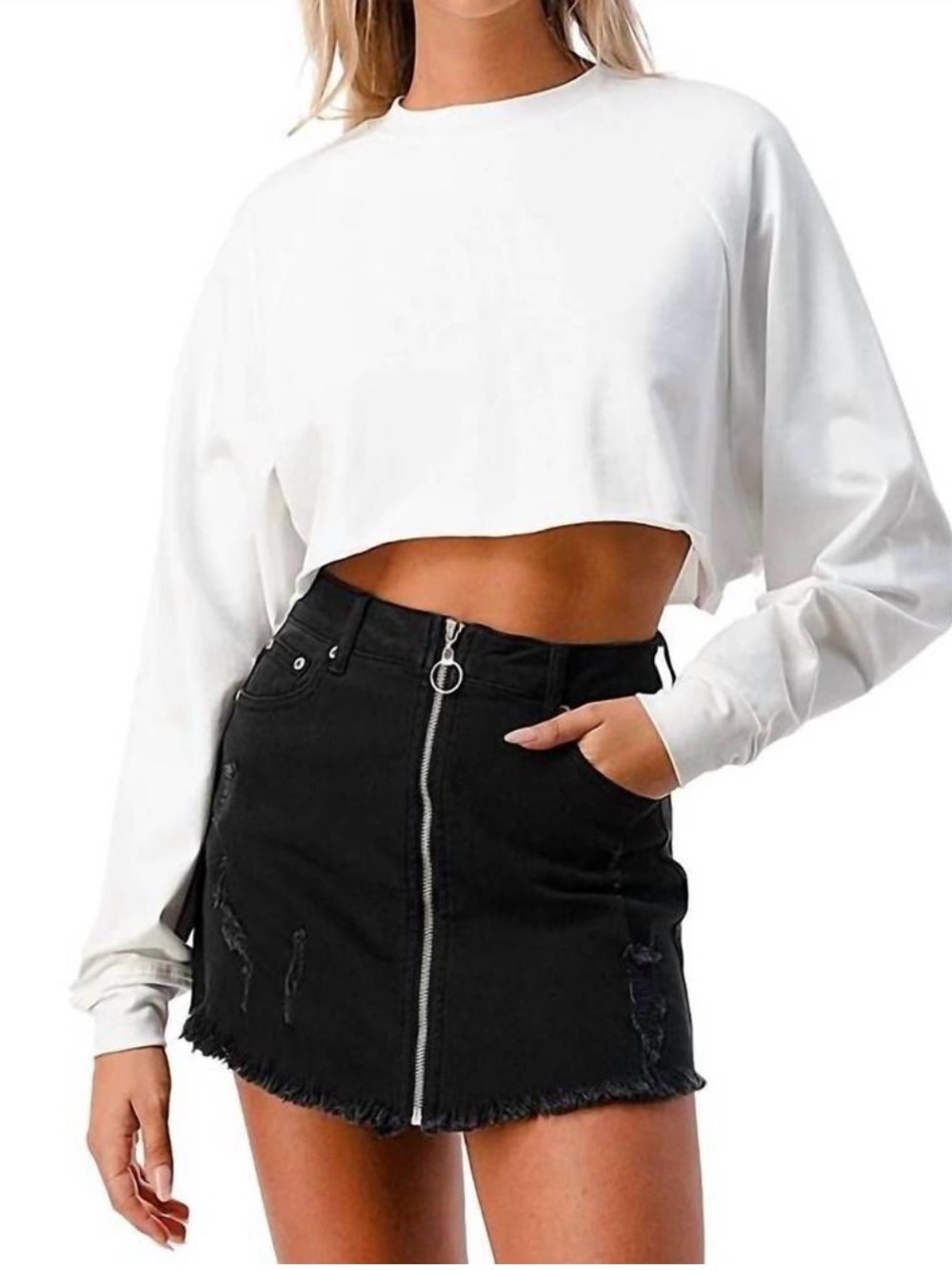 DANCE & MARVEL Delicate Cropped Sweatshirt White Size Medium Brand New NWT